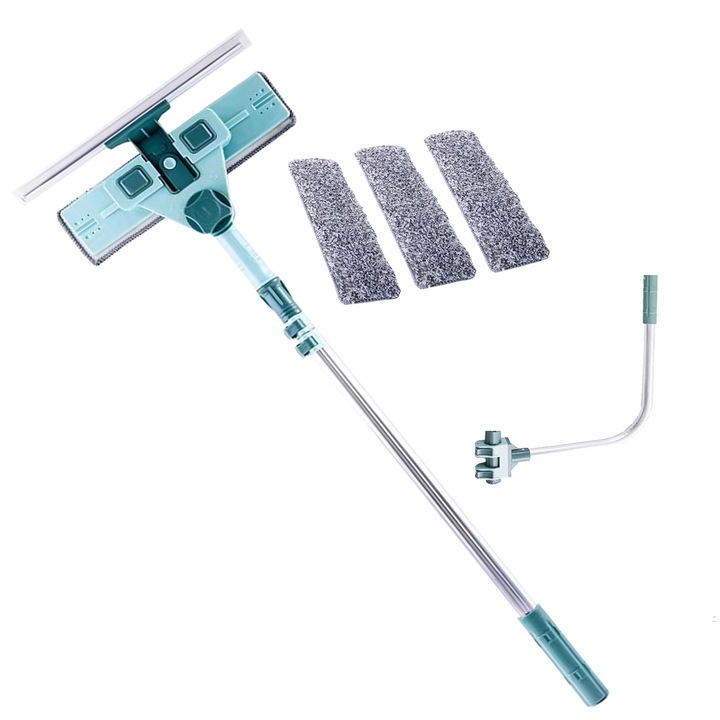 Stergator pentru geamuri, Telescopic, 69-145cm, Cu accesorii, Verde/Gri