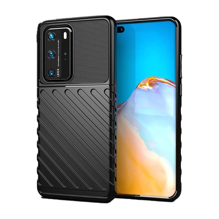 Противоударно гъвкаво покритие, съвместимо с Huawei P40 Pro, G-Tech Rugged Thunder, елегантна текстура, черно
