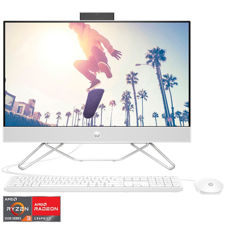 Sistem All-in-One HP 24-cb1015nq cu procesor AMD Ryzen™ 3 5425U pana la 4.1 GHz, 23.8", Full HD, 16GB DDR4, 256GB SSD + 1TB HDD 5400RPM, AMD Radeon™ Graphics, FreeDOS, White