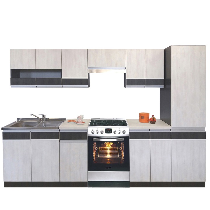 Set Bucatarie Sara 3A1, Genarom, Sosna Norweska / Sosna Norweska Czarna, 290 x 195,5 x 60 cm