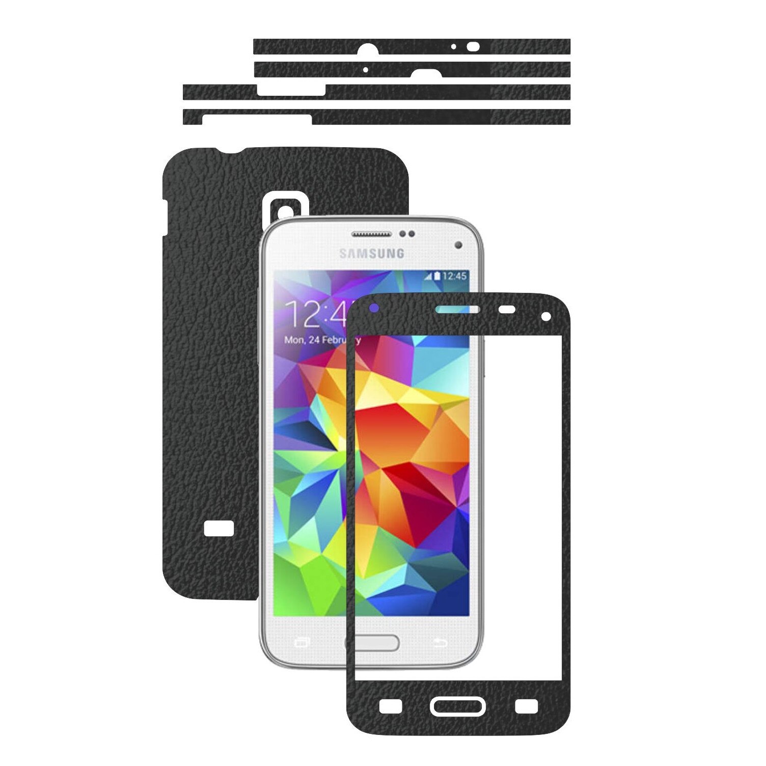 Folie de protectie Carbon Skinz, Husa de tip Skin Adeziv pentru Carcasa, Piele Neagra dedicata Samsung Galaxy S5 Mini