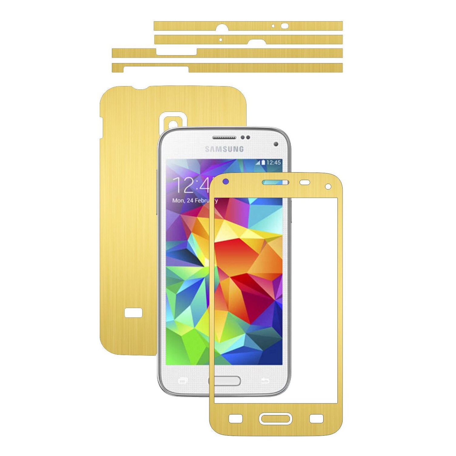 Folie de protectie Carbon Skinz, Husa de tip Skin Adeziv pentru Carcasa, Brushed Auriu dedicata Samsung Galaxy S5 Mini