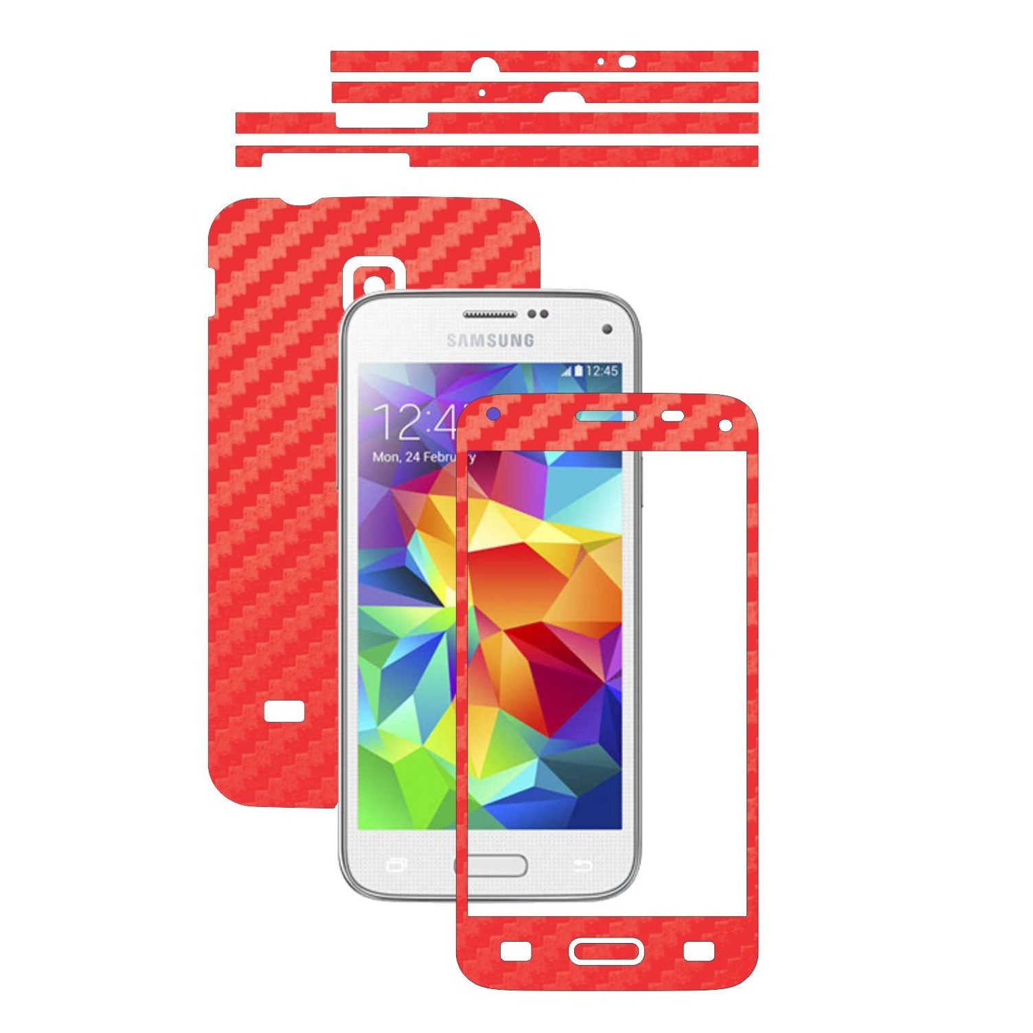 Folie de protectie Carbon Skinz, Husa de tip Skin Adeziv pentru Carcasa, Carbon Rosu dedicata Samsung Galaxy S5 Mini