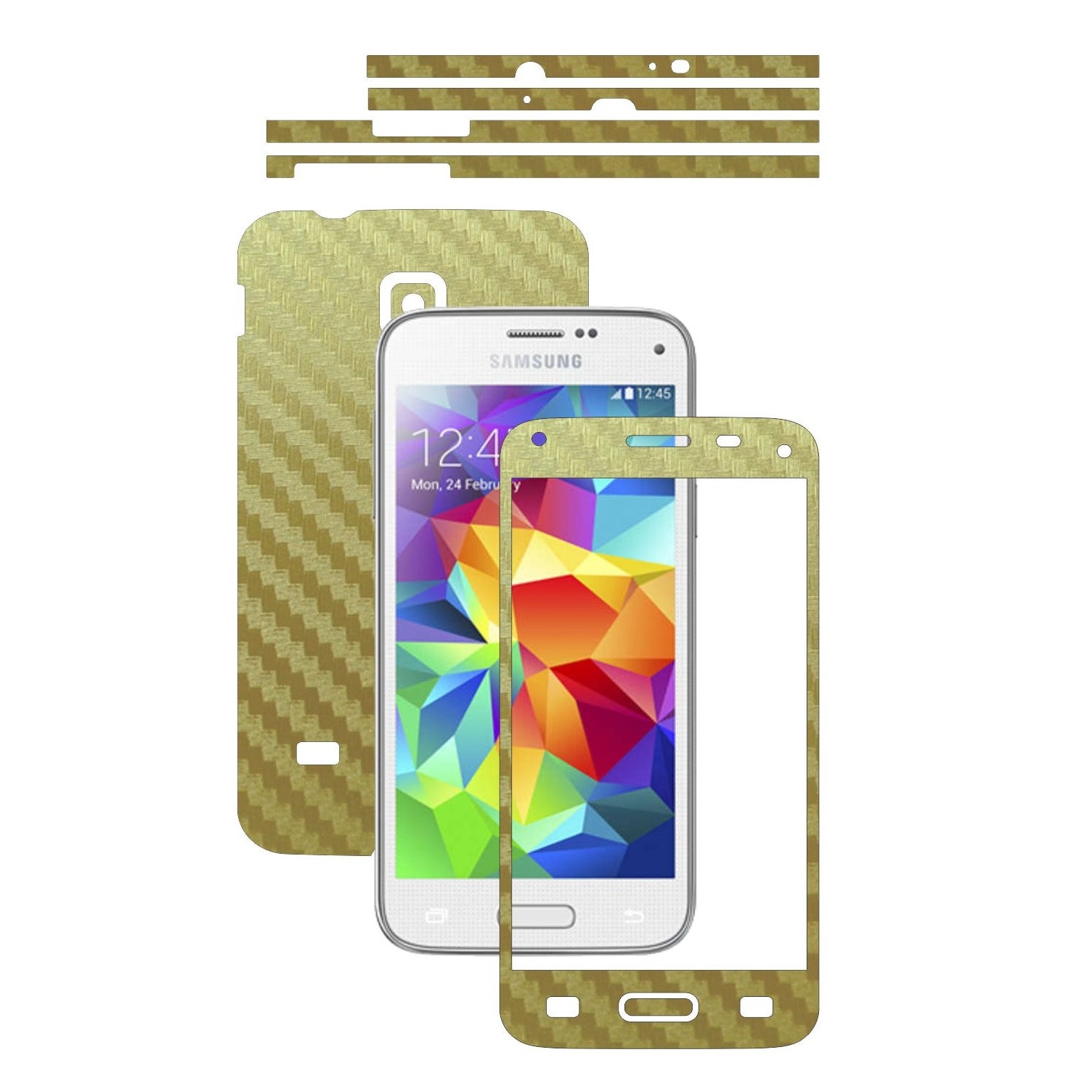 Folie de protectie Carbon Skinz, Husa de tip Skin Adeziv pentru Carcasa, Carbon Auriu dedicata Samsung Galaxy S5 Mini