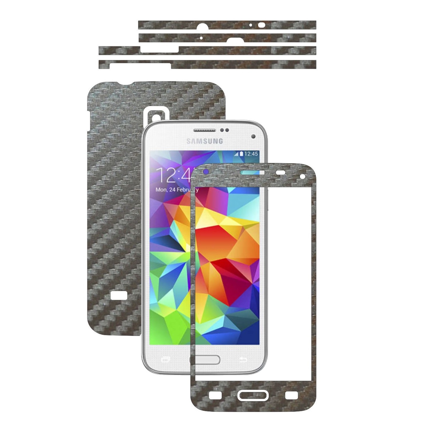 Folie de protectie Carbon Skinz, Husa de tip Skin Adeziv pentru Carcasa, Carbon Gri Argintiu dedicata Samsung Galaxy S5 Mini