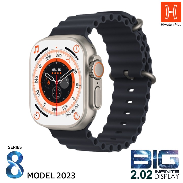 Смарт часовник T900 Ultra 49mm (Модел 2023г), Провеждане на разговори, 2.02inch Touch Screen IPS, Пулс, Кръвно налягане, ECG, Калории, Крачкомер, Bluetooth, SMS Нотификации, Черен