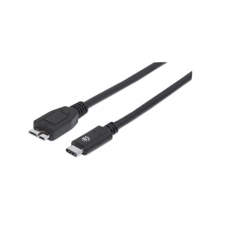 Manhattan USB 3.0 Micro-B male - USB 3.1 Type-C (USB-C) M/M 1m kábel fekete (353397)