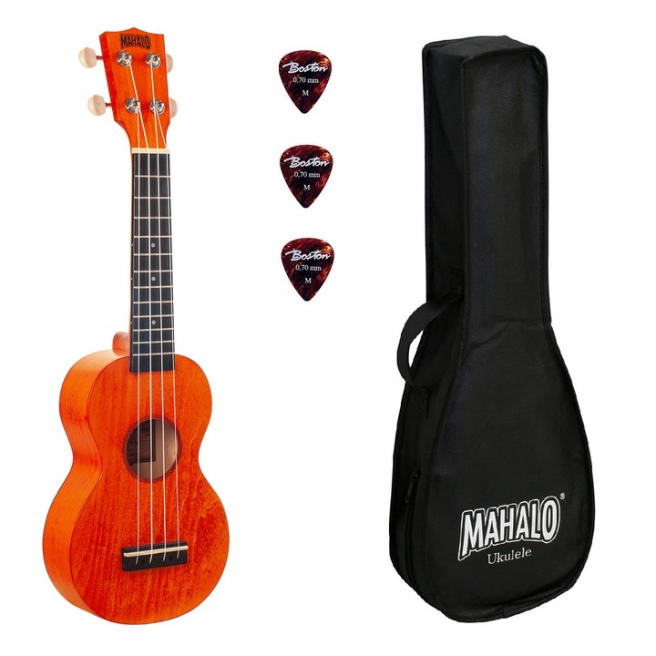 Soprano ukulele készlet, Mahalo ML1OS, Orange Sunset kivitel, 3 húr, tokkal