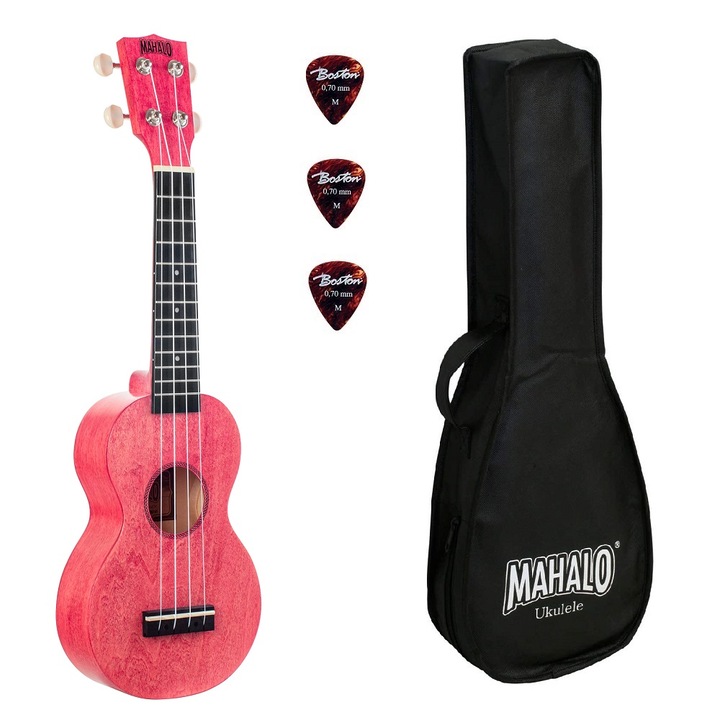 Mahalo ML1CP szoprán ukulele készlet, 3 húr, tokkal, Coral Pink