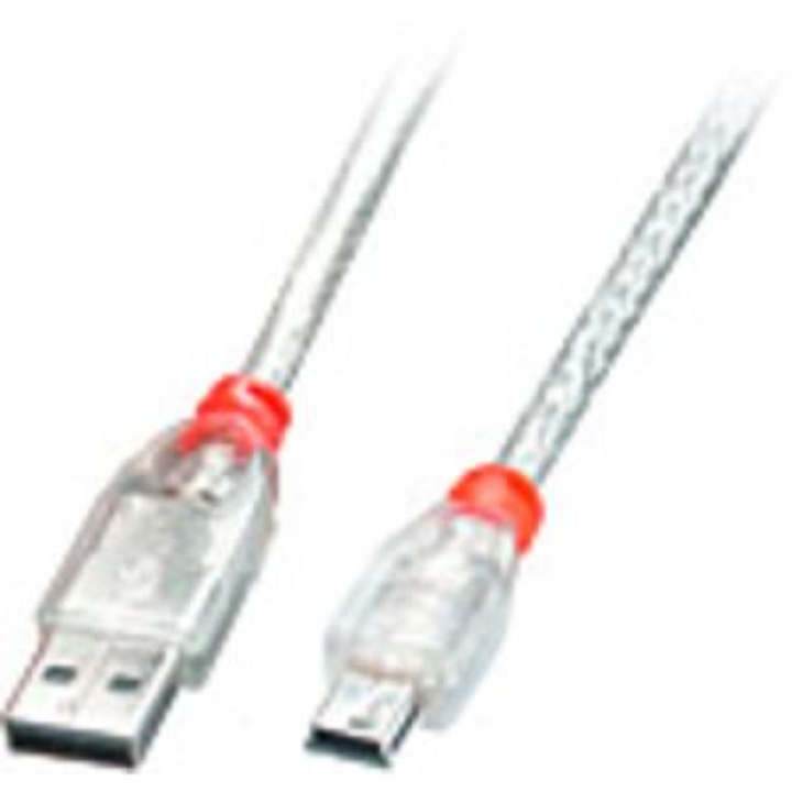 Кабел за свързване LINDY USB 2.0 [1x USB 2.0 щепсел, тип A - 1x USB 2.0 щепсел, mini B тип] 5,00 m прозрачен (41785)