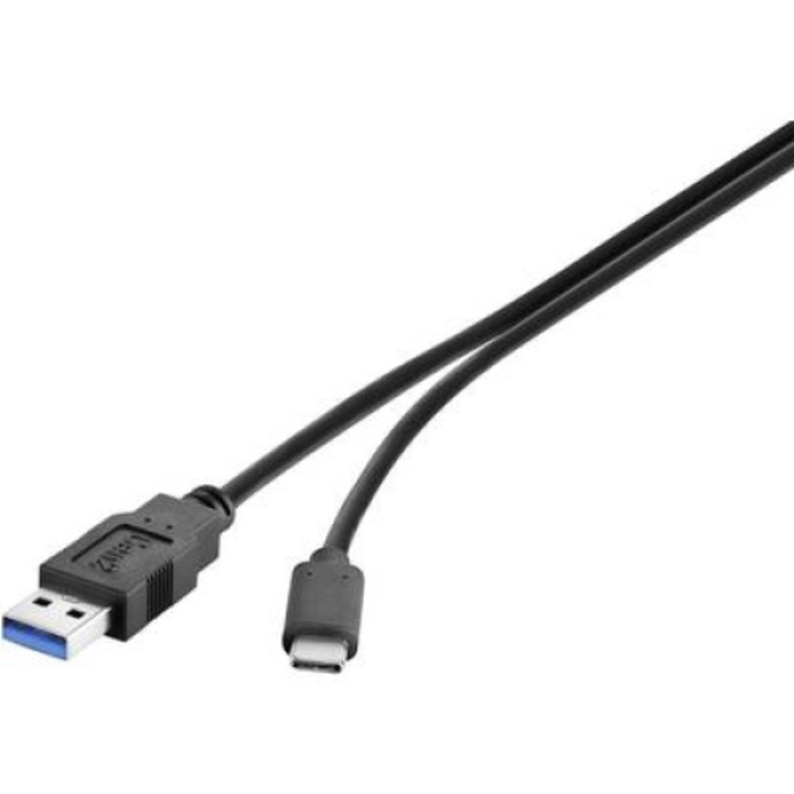 USB 3.1 кабел, 1x USB 3.0 щепсел A - 1x USB C щепсел, 0,15 м, черен, UL сертифициран, позлатен, Renkforce (RF-3241264)