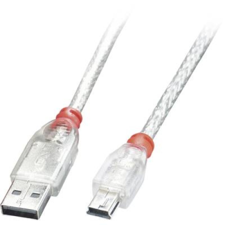 LINDY USB 2.0 Csatlakozókábel [1x USB 2.0 dugó, A típus - 1x USB 2.0 dugó, mini B típus] 20.00 cm Átlátszó (41780)