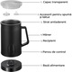 Aparat pentru Spumat Laptele Rece sau Cald Bukate® - Cappuccino, Ciocolata Calda cu Lapte, Spumare 160ml, Incalzire 350ml, Capacitate 580ml, Cana Detasabila, Auto-oprire, Negru, Bukate®