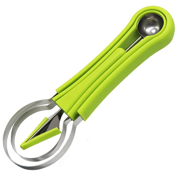 Set de 3 Ustensile cu 4 Varfuri pentru Decorat si Curatat Fructe, 4 Modalitati de Folosire, Verde, Bukate®