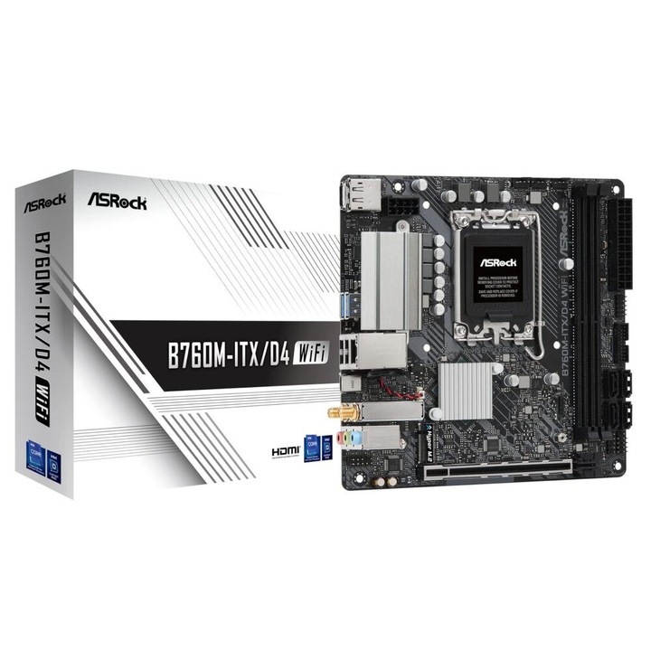 Placa de baza, ASRock, B760M-ITX/D4, WIFI B760, Mini-ITX, Socket LGA 1700, Intel B760