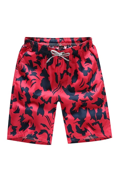 Мъжки бански шорти с щампа в японски стил, Sort, Бързосъхнещи, EFAYN, Червен