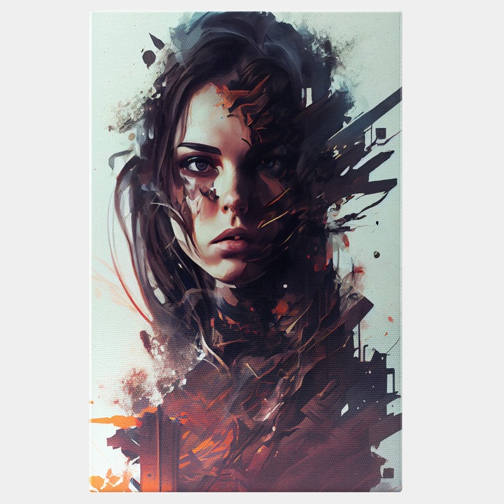 Tablou Canvas Portret Fata Razboinica, Par Brunet, Arta Abastracta, Motivational 25x40 cm, Multicolor