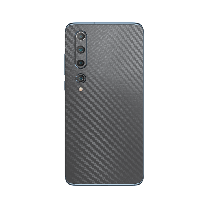 Folie Protectie iSkinz pentru Xiaomi Mi 10, Mi 10 Pro - Carbon Negru Simple Cut, Skin Adeziv Cover pentru Carcasa Spate