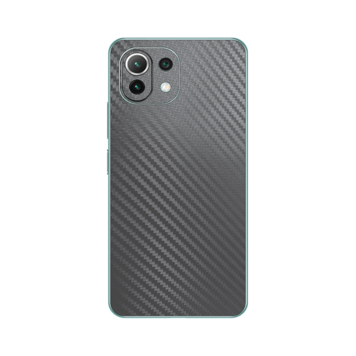 Folie iSkinz pentru Xiaomi Mi 11 Lite 5G - Carbon Negru 360 Cut, Skin Adeziv Full Body Cover, Protectie Carcasa Spate si Laterale