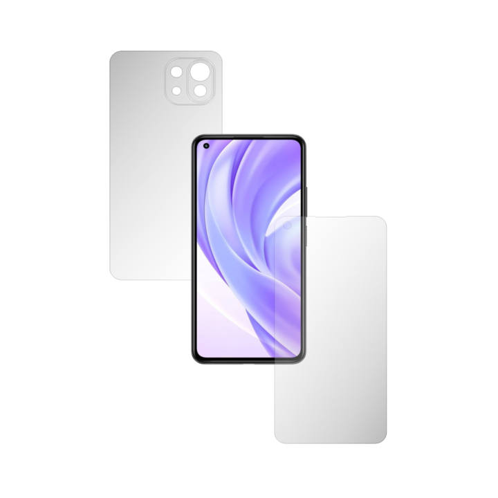 Комплект 2X Folie24 Full-Body Screen Protector, за Xiaomi Mi 11 Lite, 5G, Обикновено покритие, Екран + Гръб, 1 Комплект Ultra-Clear + 1 Комплект Матирани, Залепващи, Гъвкави със саморегенерация
