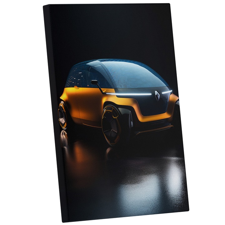 Tablou Canvas Cu Masina Luminoasa Galbena Din Viitor, Iubitorii De Masini, Inteligenta Artificiala, 25x40 cm, Multicolor