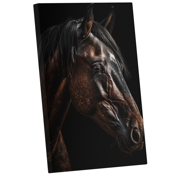 Tablou Canvas Cu Portret Cal Maro, Coama Neagra, Cal si Iapa, Natura, Frumusetea Naturii, 25x40 cm, Multicolor