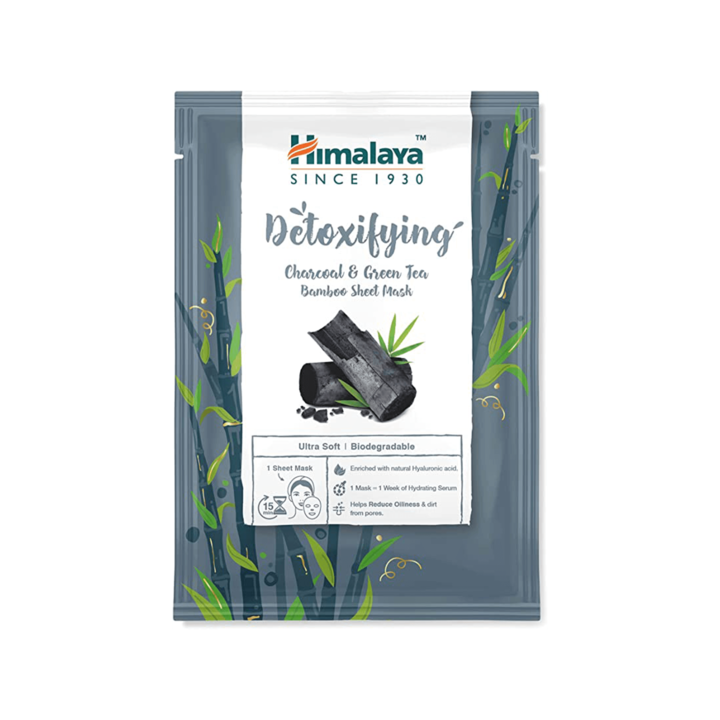 Masca De Fata Din tesatura, Himalaya, Carbune Activ Natural, Extract De Ceai Verde, Acid Hialuronic, tesatura Biodegradabila, 30 Ml, 1 Bucata