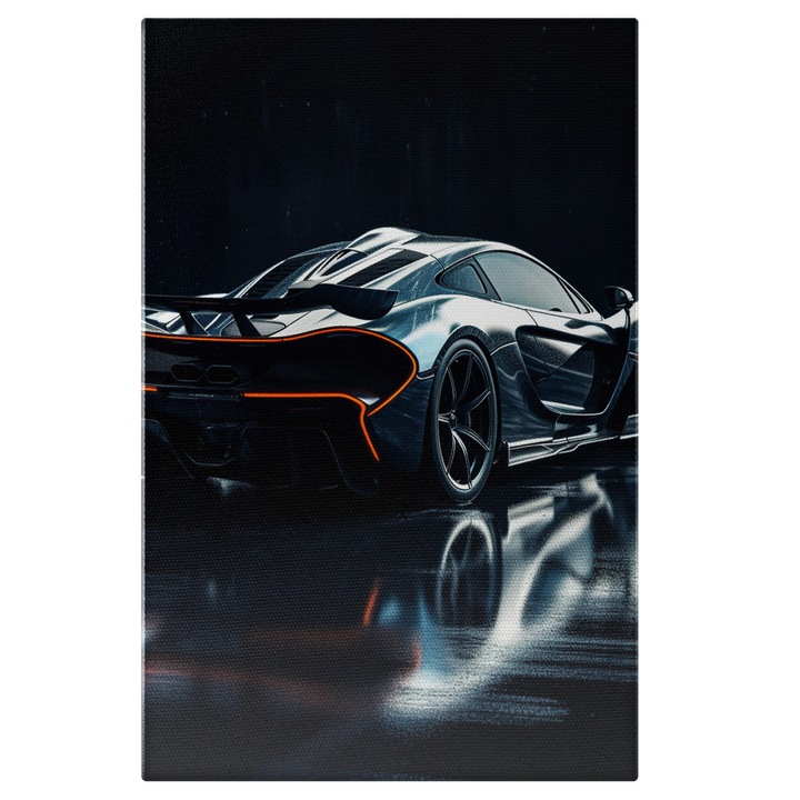 Tablou Canvas Masina Neragra Stralucitoare In Studio De Poze, Fundal Negru, Iubitorii DE Masini Sport, 25x40 cm, Multicolor