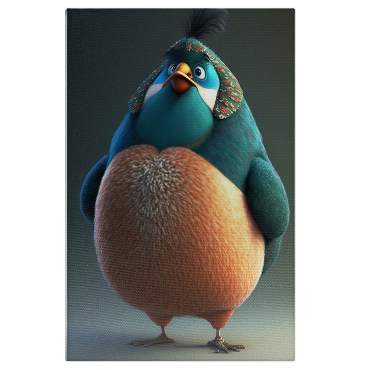 Tablou Canvas Cu Pasare Grasa Albastra, Cu Coif, Desene Animate, Iubitorii DE Marvel, 25x40 cm, Multicolor