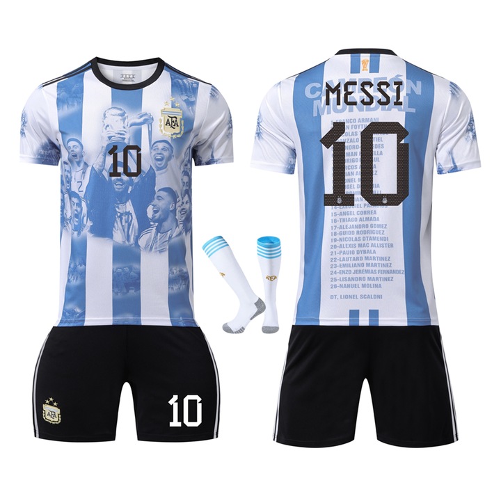 Детска спортна екипировка Argentina Messi Fotbal Tricou Set, Тениска, Полиестер, Многоцветен, Многоцветен