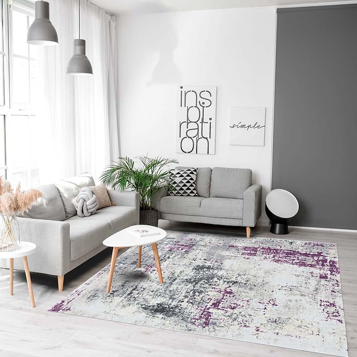 Modern és elegáns Rose szőnyeg, szürke/lila, 80 x 300 cm