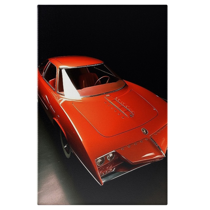 Tablou Canvas Cu Masina Rosie Vintige Clasica In Intuneric, Masina Viitorulu, Viteza, 25x40 cm, Multicolor