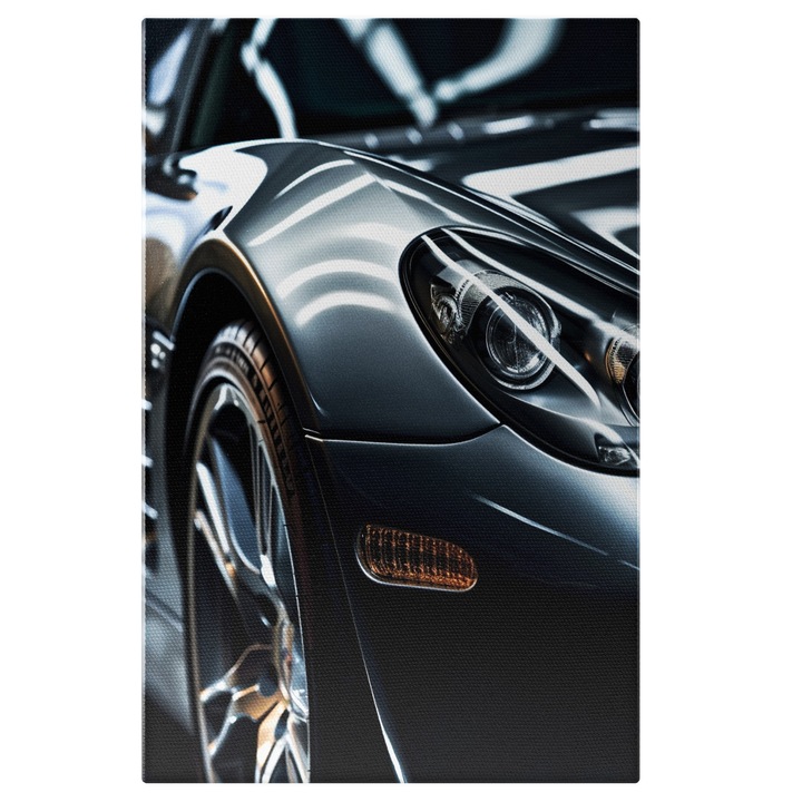 Tablou Canvas Masina Neagra Stralucitoare Cu Viteza, Iubitorii DE Masini Clasice De Cursa, Oras, 25x40 cm, Multicolor