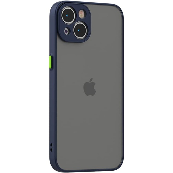Védőtok Apple iPhone 13 telefonhoz, szilikon TPU, ultra védelem, vékony illeszkedés, kameravédelem, divatos füstös dizájn, kék