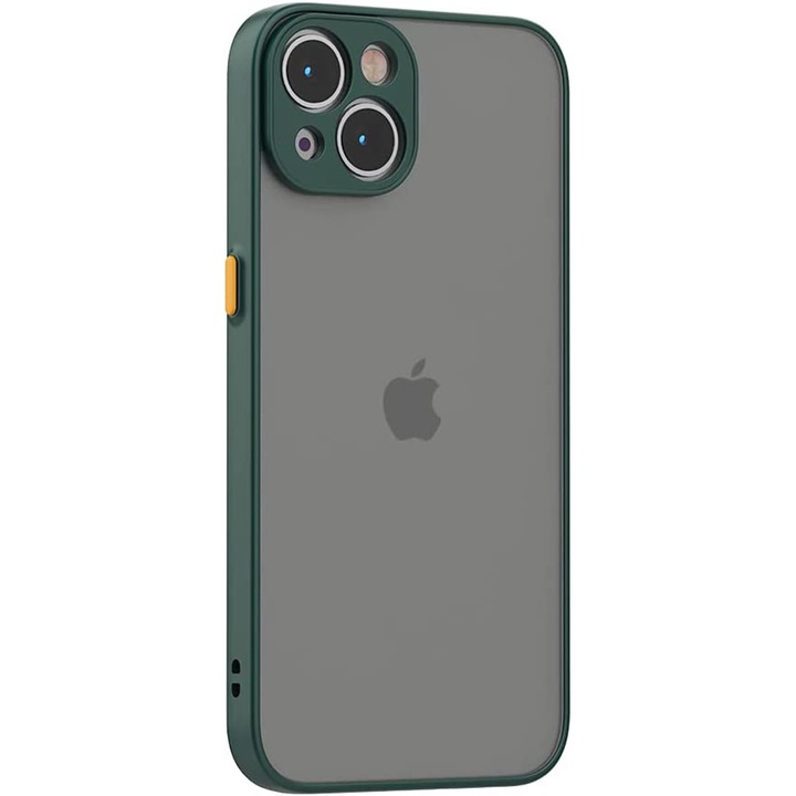 Védőtok Apple iPhone 13 telefonhoz, szilikon TPU, ultra védelem, vékony illeszkedés, kameravédelem, divatos füstös dizájn, zöld