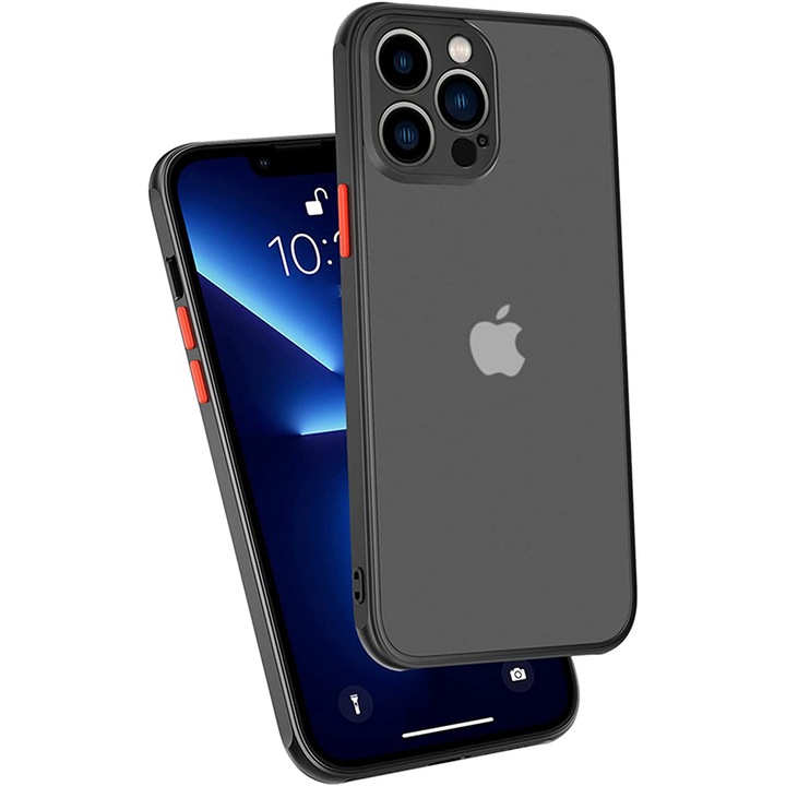 Защитен калъф за Apple iPhone 13 Pro, силиконов TPU, ултра защита, тънък, защита на камерата, модерен опушен дизайн, черен