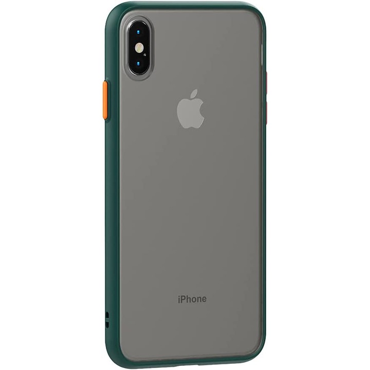 Защитен калъф за Apple iPhone XS Max, силиконов TPU, ултра защита, тънък, защита на камерата, модерен опушен дизайн, зелен
