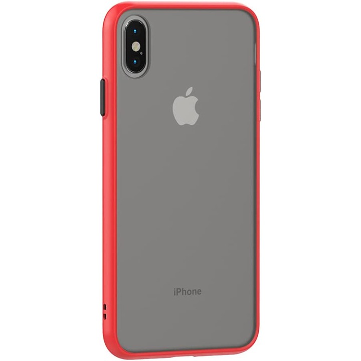 Защитен калъф за Apple iPhone X, XS, силиконов TPU, ултра защита, тънък, защита на камерата, модерен опушен дизайн, червен