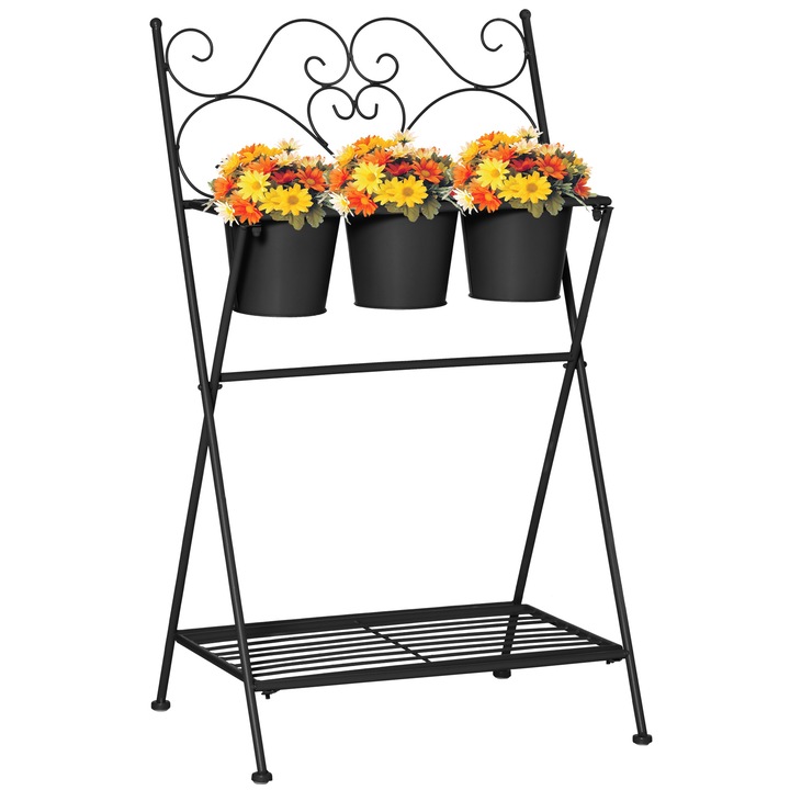 Suport pentru plante, Outsunny, Metal, 47x37x78.5 cm, Negru
