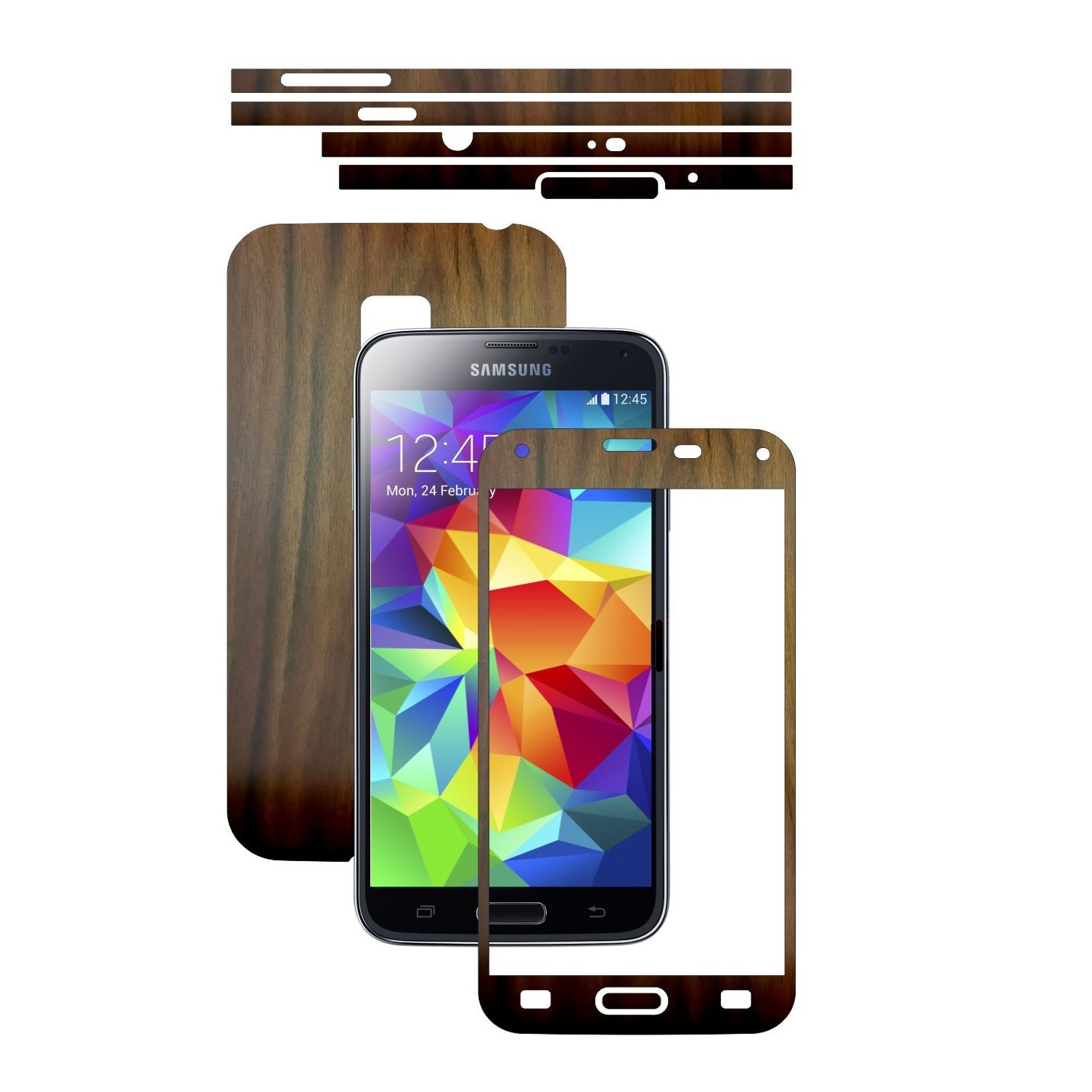 Folie de protectie Carbon Skinz, Husa de tip Skin Adeziv pentru Carcasa, Lemn Nuc Inchis dedicata Samsung Galaxy S5
