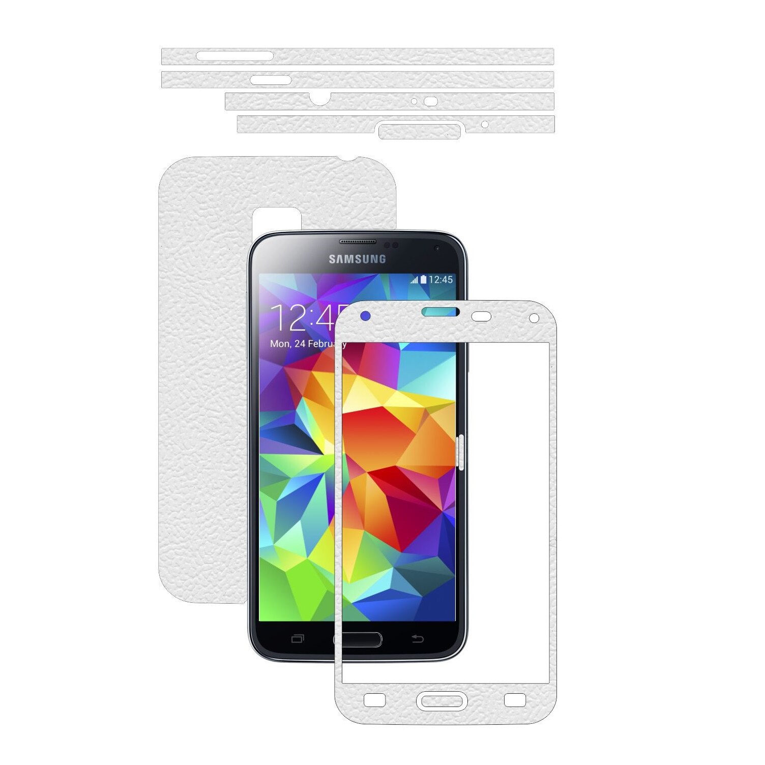 Folie de protectie Carbon Skinz, Husa de tip Skin Adeziv pentru Carcasa, Piele Alba dedicata Samsung Galaxy S5