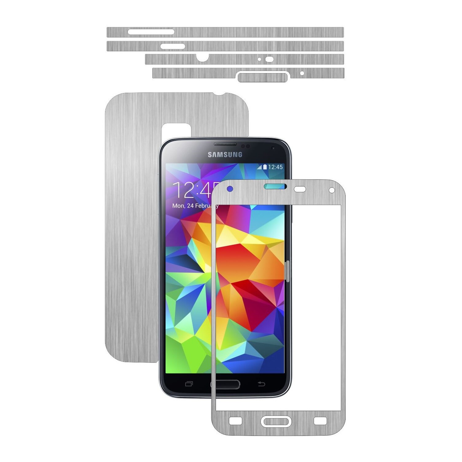 Folie de protectie Carbon Skinz, Husa de tip Skin Adeziv pentru Carcasa, Brushed Argintiu dedicata Samsung Galaxy S5