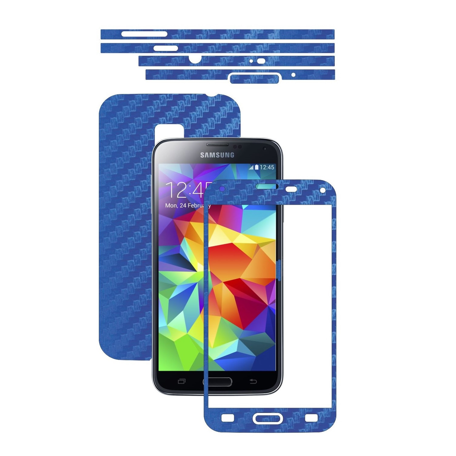 Folie de protectie Carbon Skinz, Husa de tip Skin Adeziv pentru Carcasa, Carbon Albastru dedicata Samsung Galaxy S5