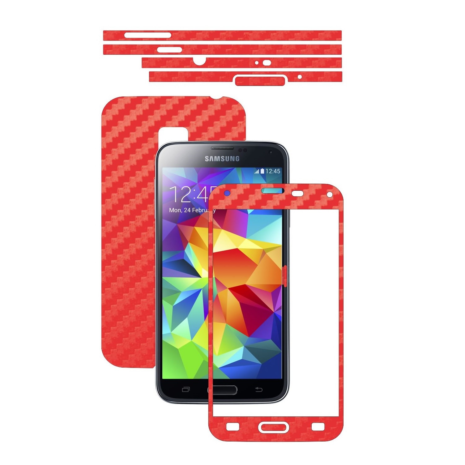 Folie de protectie Carbon Skinz, Husa de tip Skin Adeziv pentru Carcasa, Carbon Rosu dedicata Samsung Galaxy S5