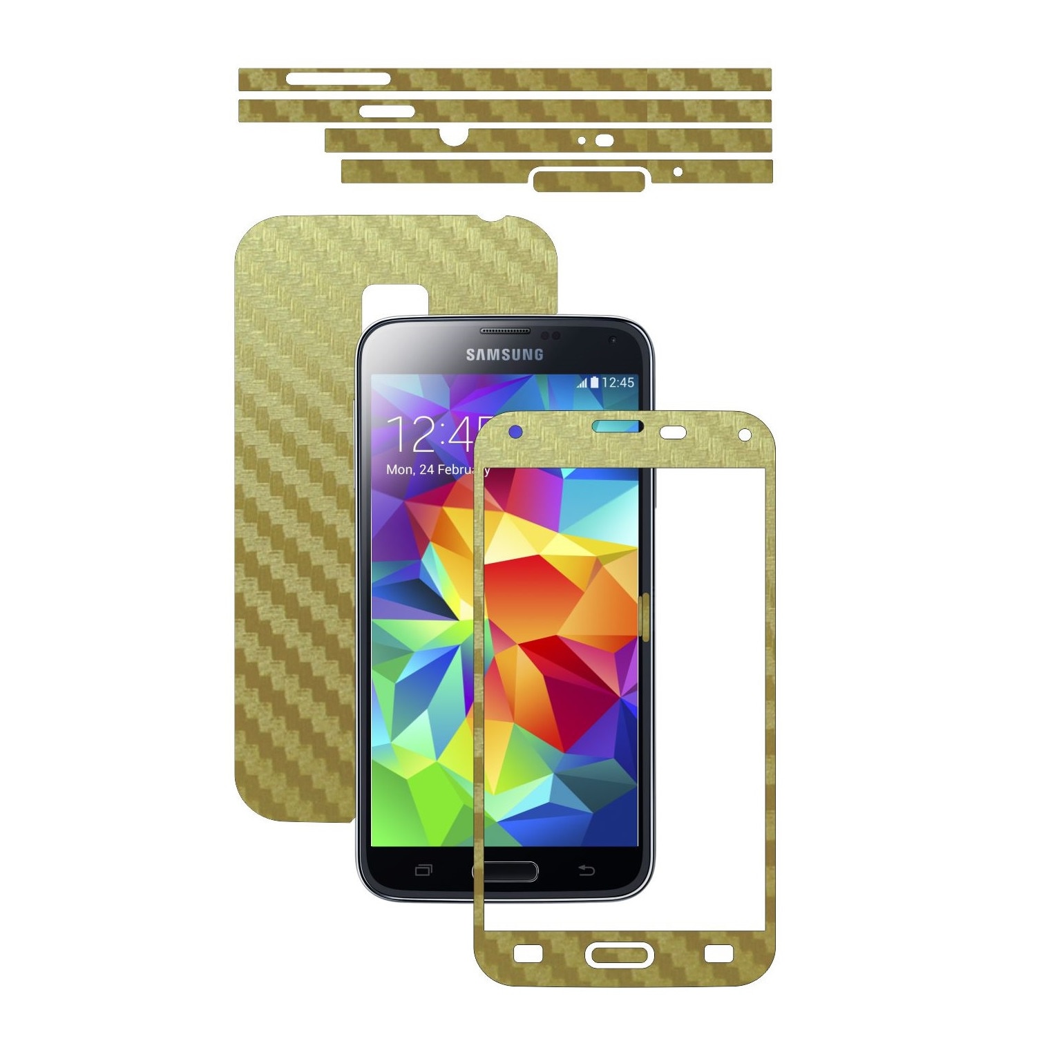 Folie de protectie Carbon Skinz, Husa de tip Skin Adeziv pentru Carcasa, Carbon Auriu dedicata Samsung Galaxy S5