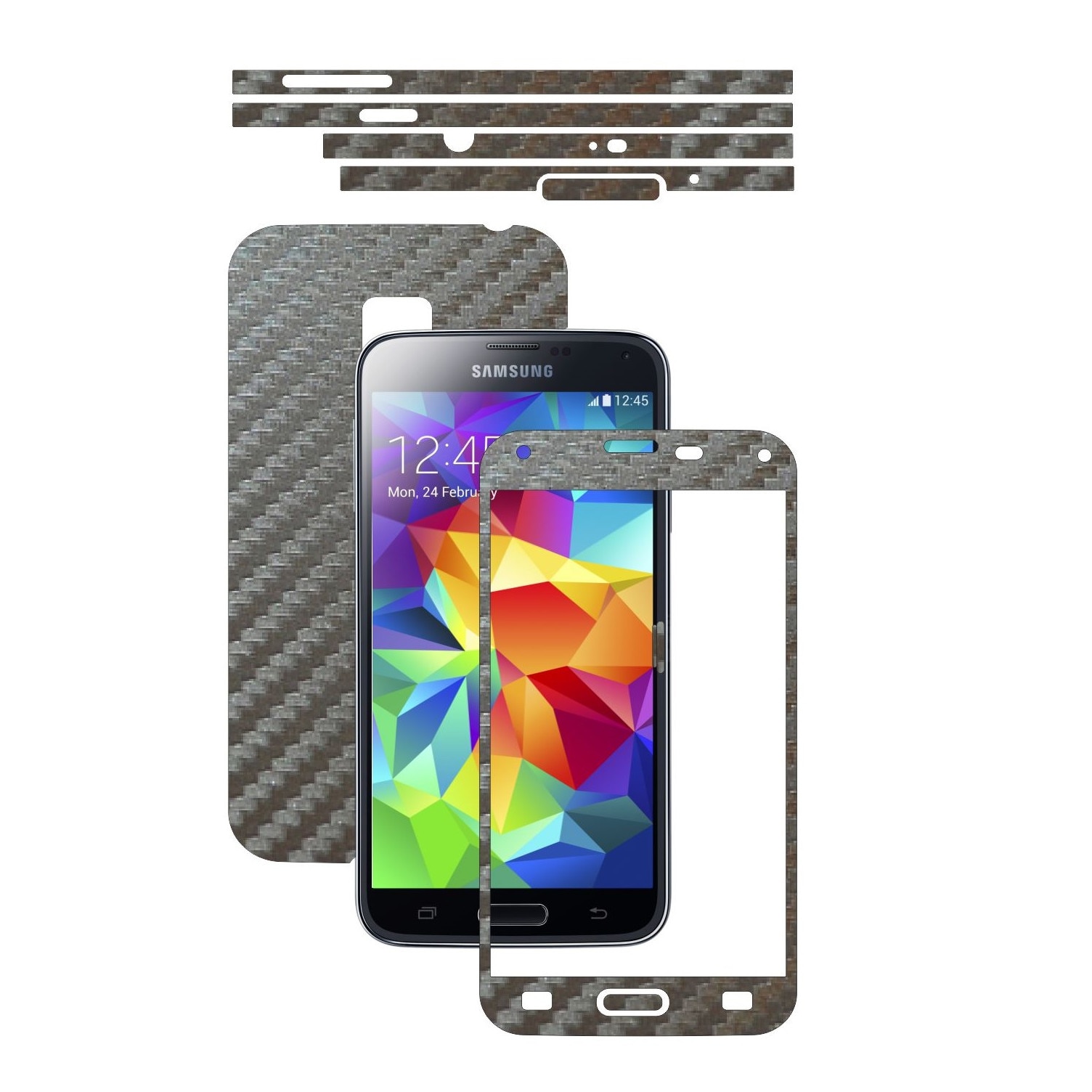 Folie de protectie Carbon Skinz, Husa de tip Skin Adeziv pentru Carcasa, Carbon Gri Argintiu dedicata Samsung Galaxy S5