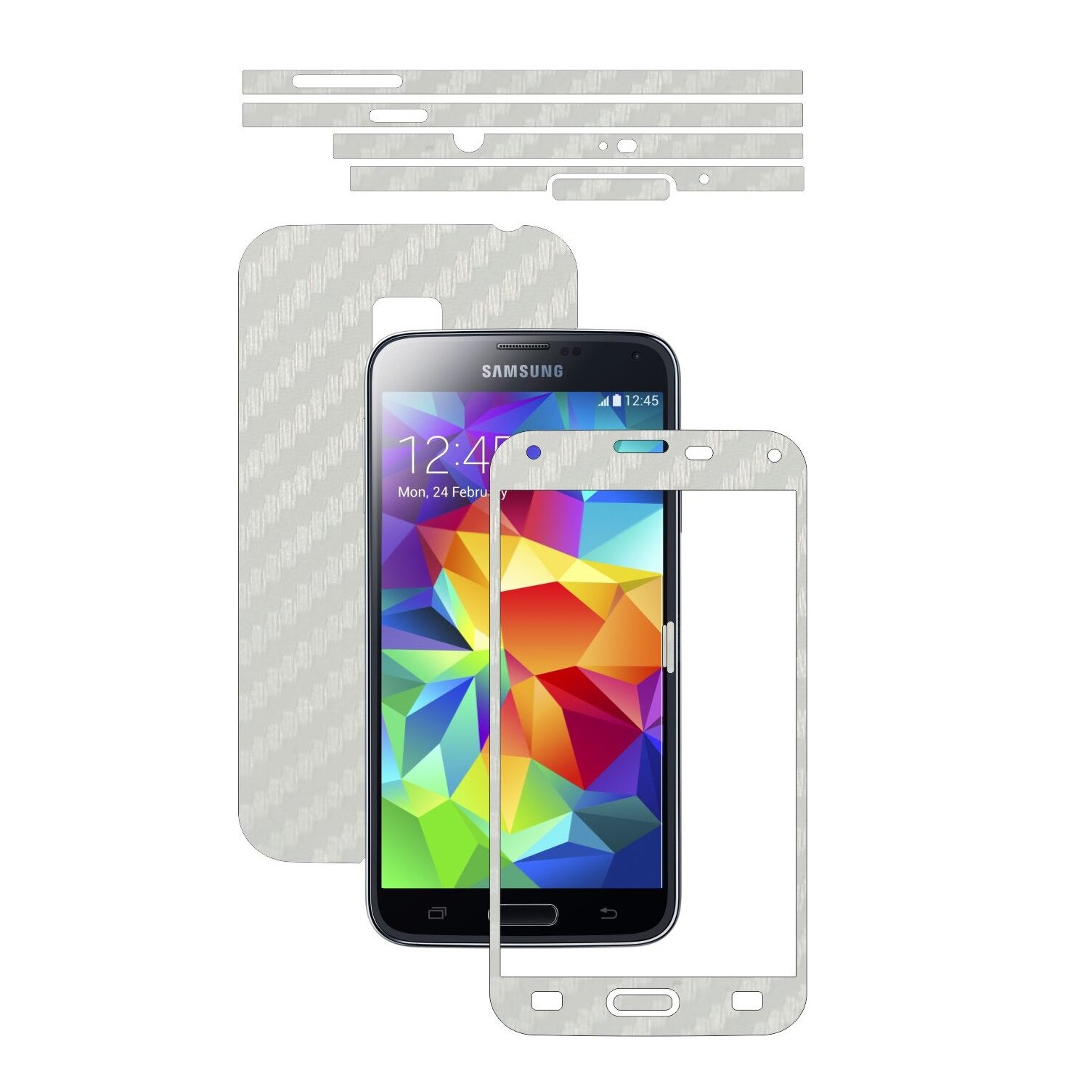 Folie de protectie Carbon Skinz, Husa de tip Skin Adeziv pentru Carcasa, Carbon Alb dedicata Samsung Galaxy S5