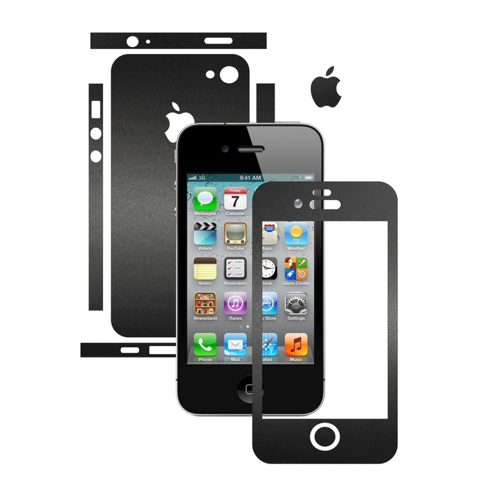 Folie de protectie Carbon Skinz, Husa de tip Skin Adeziv pentru Carcasa, Negru Mat dedicata Apple iPhone 4S