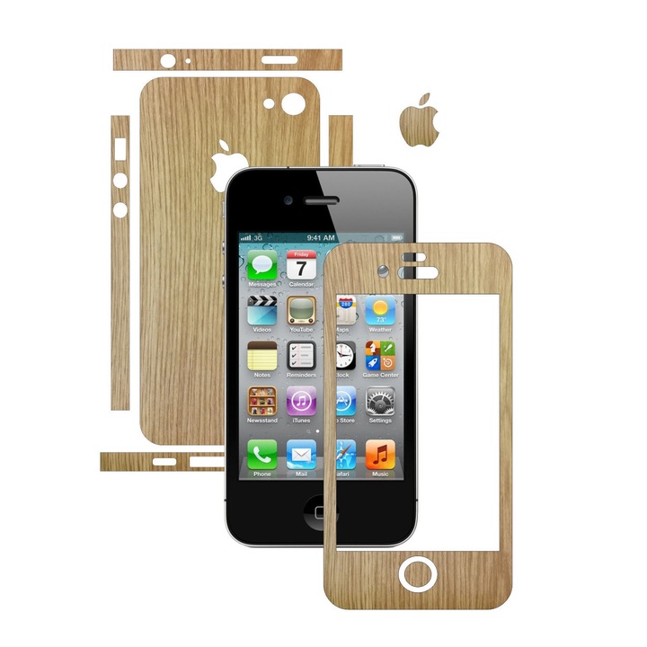 Folie de protectie Carbon Skinz, Husa de tip Skin Adeziv pentru Carcasa, Lemn Stejar dedicata Apple iPhone 4S