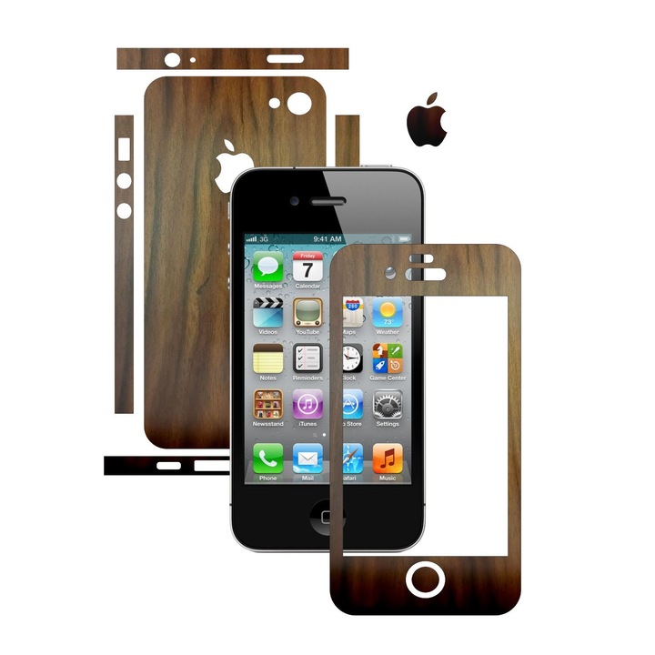 Folie de protectie Carbon Skinz, Husa de tip Skin Adeziv pentru Carcasa, Lemn Nuc Inchis dedicata Apple iPhone 4S